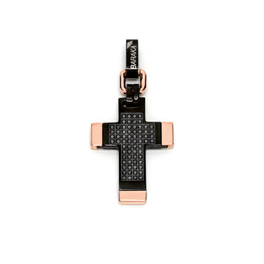 BARAKA CYBORG CERAMIC 18CT ROSE GOLD & STAINLESS STEEL DIAMOND CROSS PENDANT