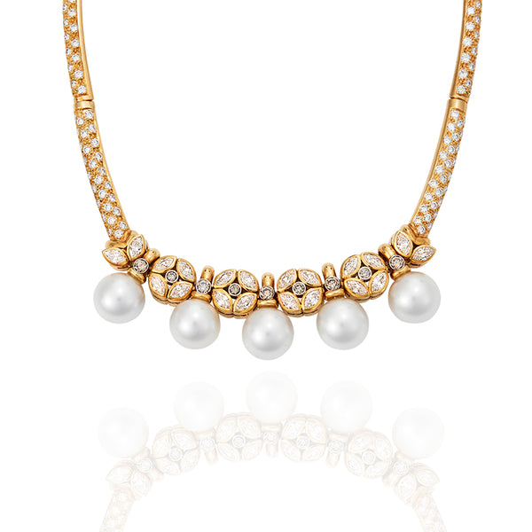 18CT YELLOW GOLD SOUTH SEA PEARL, WHITE DIAMOND AND ARGYLE CHAMPAGNE DIAMOND NECKLET (Image 2)