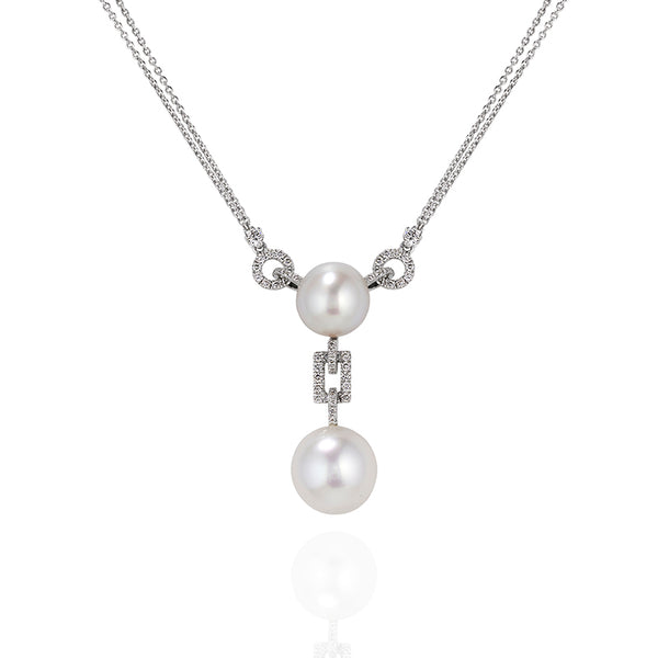 18CT WHITE GOLD SOUTH SEA PEARL AND DIAMOND NECKLACE (Image 1)