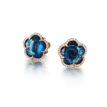 PASQUALE BRUNI BON TON LONDON BLUE TOPAZ & DIAMOND EARRINGS IN ROSE GOLD