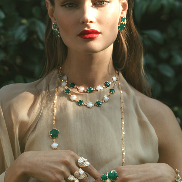 PASQUALE BRUNI TON JOLI 18CT ROSE GOLD NECKLACE WITH WHITE & GREEN AGATE & WHITE & CHAMPAGNE DIAMONDS (Image 2)