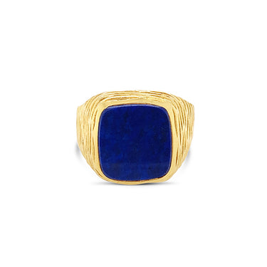 18CT YELLOW GOLD LAPIS LAZULI GENTS SIGNET RING