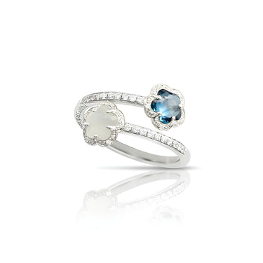 PASQUALE BRUNI FIGLIA DEI FIORI MOONSTONE, LONDON BLUE TOPAZ & DIAMOND RING