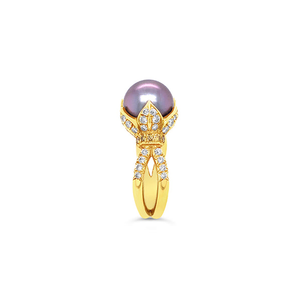 TAHITIAN PEARL AND DIAMOND RING, SET IN 18CT YELLOW GOLD (Image 2)