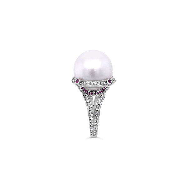 SOUTH SEA PEARL, RUBY AND DIAMOND RING IN 18CT WHITE GOLD (Image 3)