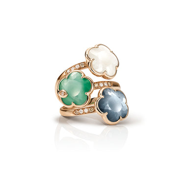 PASQUALE BRUNI PETIT JOLI LUNAIRE 18CT ROSE GOLD PEARL OF THE MOON GEM, LUNAR GARDEN GEM, LUNAR NIGHT BLUE GEM & DIAMOND RING