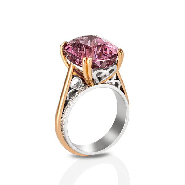 18CT WHITE GOLD AND ROSE GOLD PINK TOURMALINE AND DIAMOND DRESS RING (Image 4)