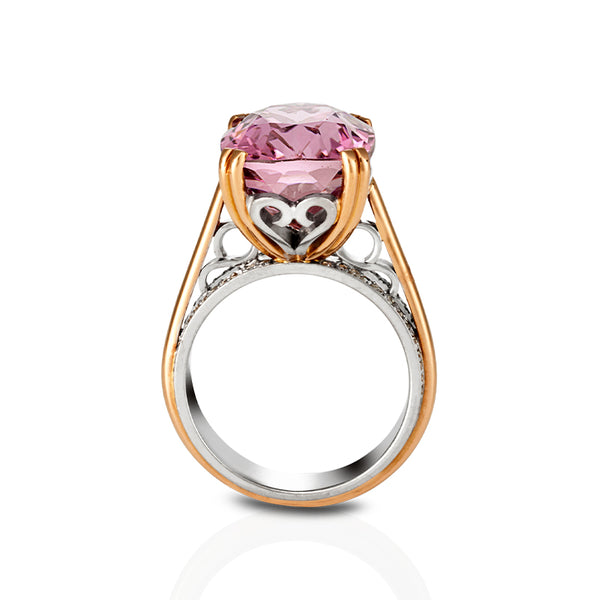 18CT WHITE GOLD AND ROSE GOLD PINK TOURMALINE AND DIAMOND DRESS RING (Image 3)