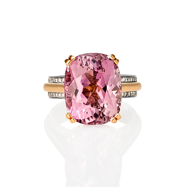 18CT WHITE GOLD AND ROSE GOLD PINK TOURMALINE AND DIAMOND DRESS RING (Image 1)