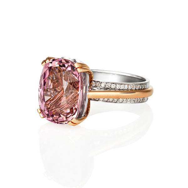 18CT WHITE GOLD AND ROSE GOLD PINK TOURMALINE AND DIAMOND DRESS RING (Image 2)