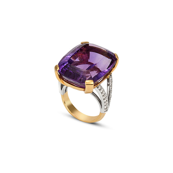 41.3CT CUSHION CUT AMETHYST AND DIAMOND COCKTAIL RING (Image 3)