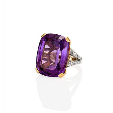 41.3CT CUSHION CUT AMETHYST AND DIAMOND COCKTAIL RING