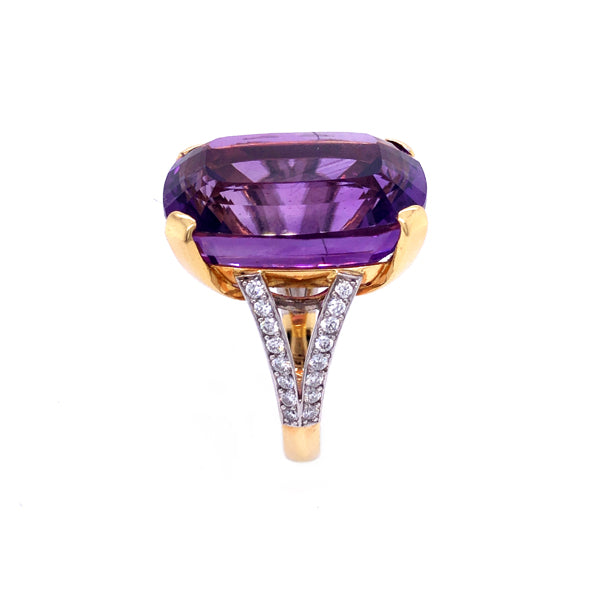 41.3CT CUSHION CUT AMETHYST AND DIAMOND COCKTAIL RING (Image 2)