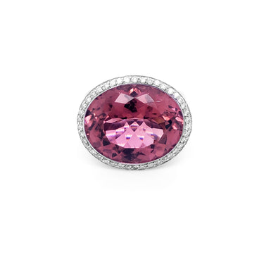 18.18CT OVAL CUT PINK TOURMALINE AND DIAMOND DRESS RING