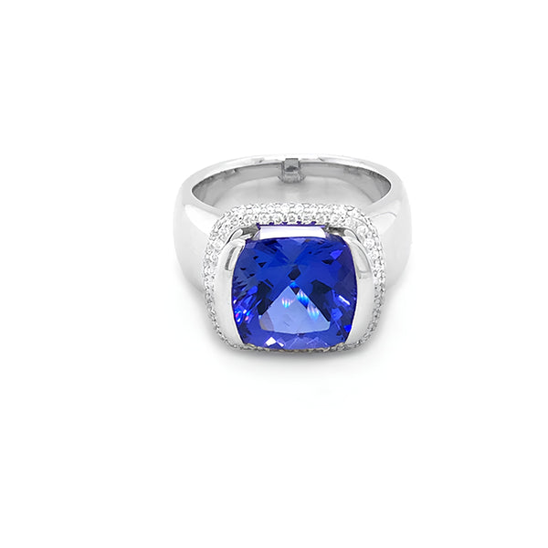 5.08CT CUSHION CUT TANZANITE AND DIAMOND RING (Image 1)