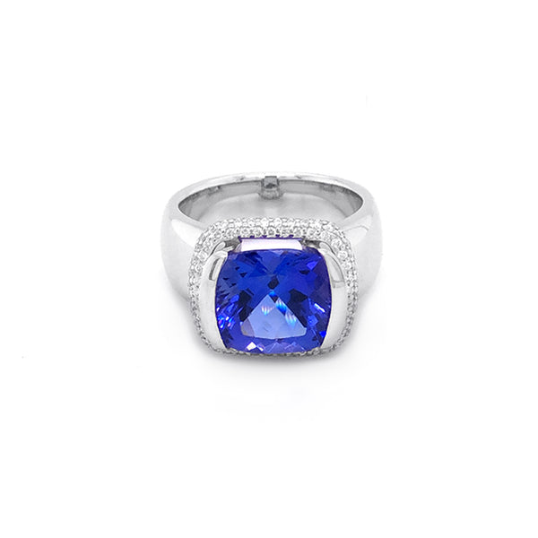 5.08CT CUSHION CUT TANZANITE AND DIAMOND RING (Image 1)
