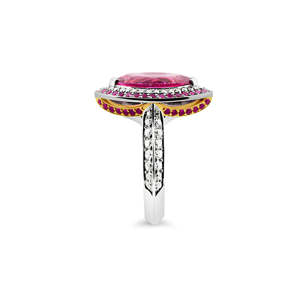 18CT WHITE AND ROSE GOLD PINK TOURMALINE, SAPPHIRE AND DIAMOND MARQUISE CUT DRESS RING (Image 3)