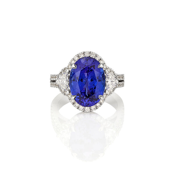 6.73CT OVAL SHAPE TANZANITE AND DIAMOND RING SET IN 18CT WHITE GOLD (Image 1)