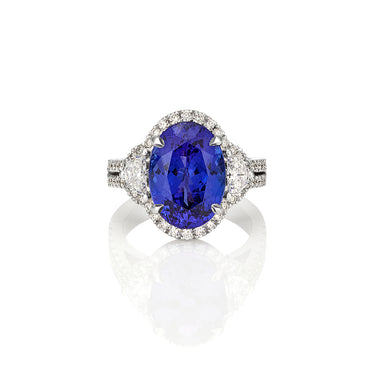 6.73CT OVAL SHAPE TANZANITE AND DIAMOND RING SET IN 18CT WHITE GOLD