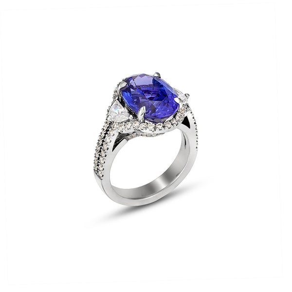 6.73CT OVAL SHAPE TANZANITE AND DIAMOND RING SET IN 18CT WHITE GOLD (Image 2)