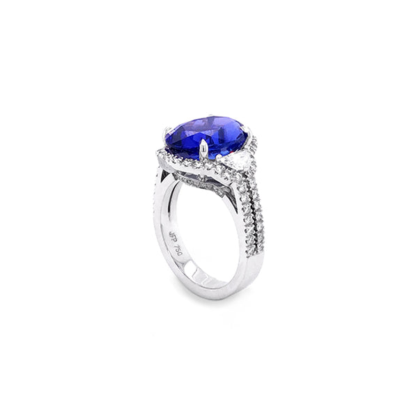 6.73CT OVAL SHAPE TANZANITE AND DIAMOND RING SET IN 18CT WHITE GOLD (Image 2)