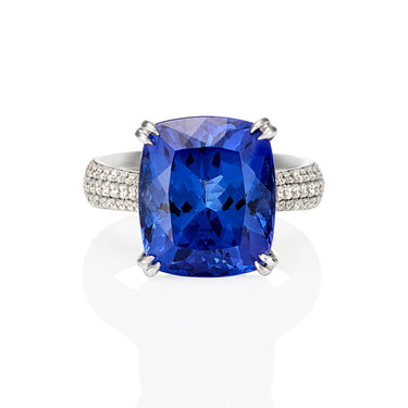 PLATINUM 11.03CT TANZANITE AND DIAMOND RING