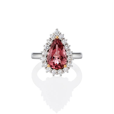18ct WHITE GOLD 3.81ct PEAR SHAPED PINK TOURMALINE & DIAMOND CLUSTER RING