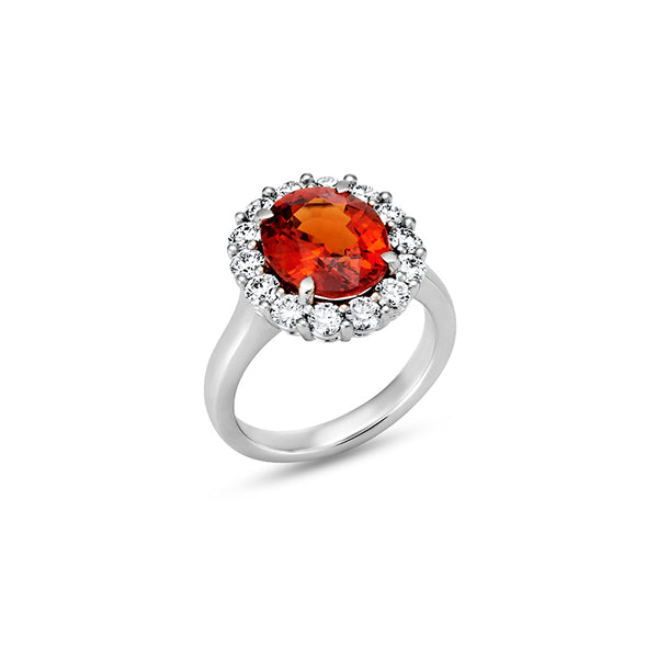 18ct WHITE GOLD 5.92ct OVAL SPESSARTITE GARNET & DIAMOND CLUSTER RING (Image 2)
