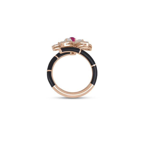 ROBERTO COIN TIARÉ 18CT ROSE GOLD MOTHER OF PEARL, RUBELLITE, BLACK CERAMIC & DIAMOND RING (Image 2)
