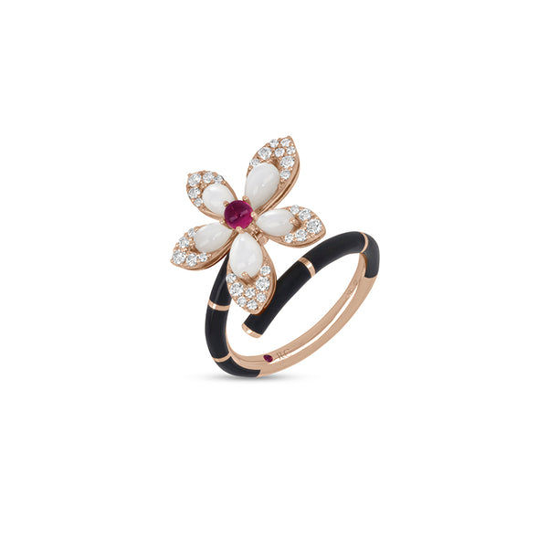 ROBERTO COIN TIARÉ 18CT ROSE GOLD MOTHER OF PEARL, RUBELLITE, BLACK CERAMIC & DIAMOND RING (Image 3)