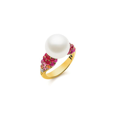 KAILIS 'AURORA VIVID' 18CT YELLOW GOLD AUSTRALIAN SOUTH SEA PEARL, DIAMOND, RUBY, SAPPHIRE AND TOURMALINE RING