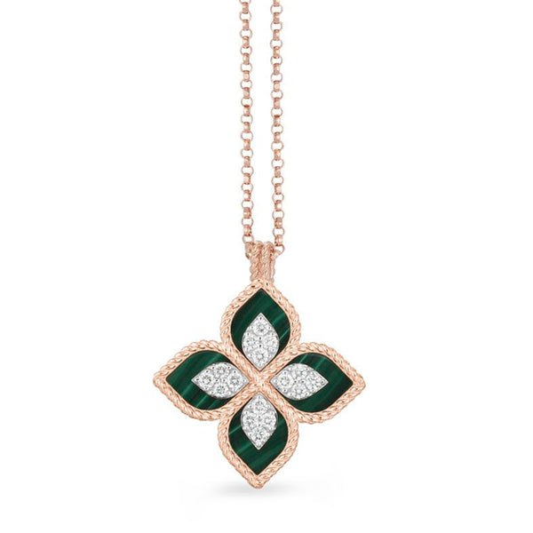 ROBERTO COIN ‘PRINCESS FLOWER’ 18CT YELLOW GOLD MALACHITE & DIAMOND NECKLACE (Image 1)