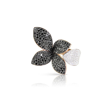PASQUALE BRUNI 'GIARDINI SEGRETI' 18CT ROSE GOLD FIVE LEAVES BLACK AND WHITE DIAMOND FLOWER RING