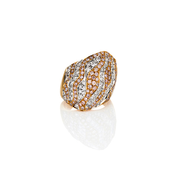 NEW ITALIAN ART 18CT WHITE GOLD AND 18CT ROSE GOLD PINK AND WHITE DIAMOND DRESS RING (Image 1)