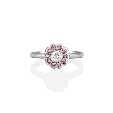 PLATINUM ROUND BRILLIANT CUT DIAMOND & ARGYLE PINK DIAMOND RING
