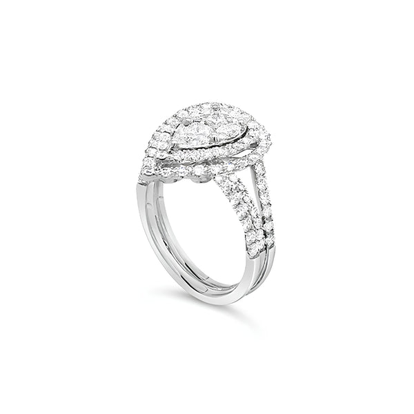 18CT WHITE GOLD PEARSHAPED DOUBLE HALO DIAMOND DRESS RING (Image 2)