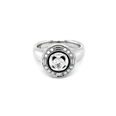JORG HEINZ 'MAGIC' 18CT WHITE GOLD BLACK AND WHITE DIAMOND RING