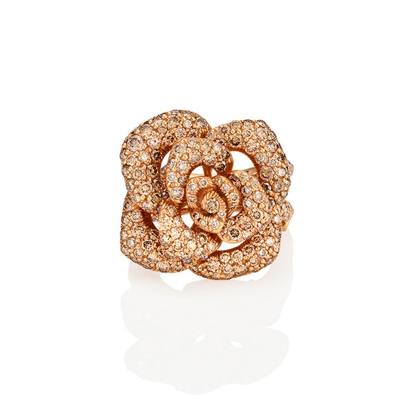 'ROSE' RING IN 18CT ROSE GOLD WITH BROWN AND WHITE DIAMONDS (Image 1)