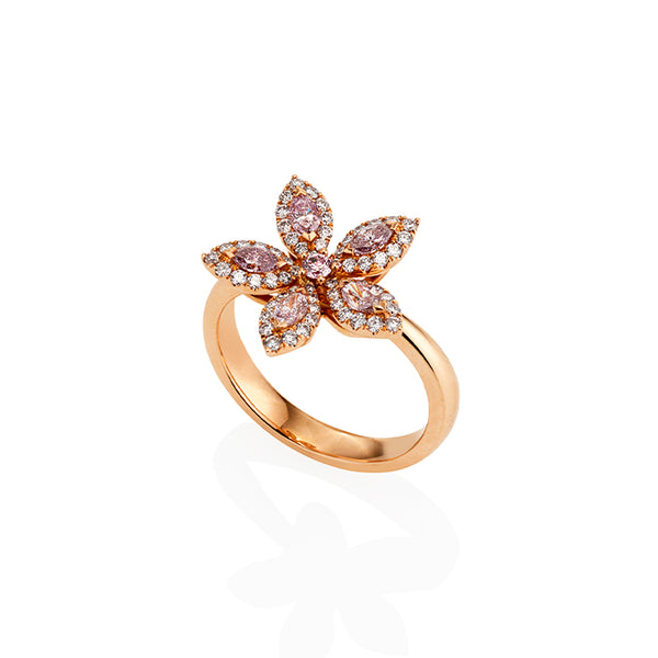 18CT ROSE GOLD PINK DIAMOND FLOWER RING (Image 2)