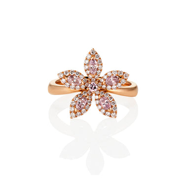 18CT ROSE GOLD PINK DIAMOND FLOWER RING