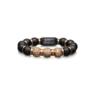 DEMEGLIO SFERA MATTE BLACK CERAMIC RING WITH 3 BROWN DIAMOND RONDELS