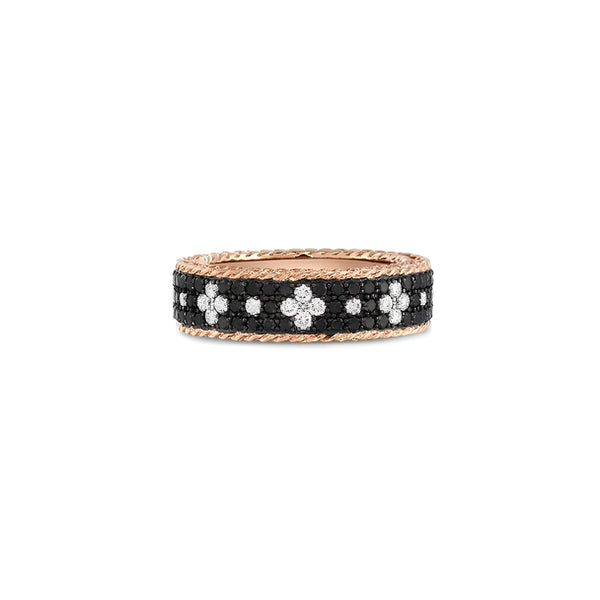 ROBERTO COIN 'VENETIAN PRINCESS' 18CT ROSE AND WHITE GOLD BLACK AND WHITE DIAMOND RING SIZE N 1/4 (Image 1)