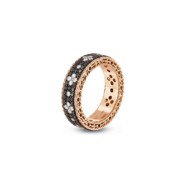 ROBERTO COIN 'VENETIAN PRINCESS' 18CT ROSE AND WHITE GOLD BLACK AND WHITE DIAMOND RING SIZE N 1/4 (Image 2)