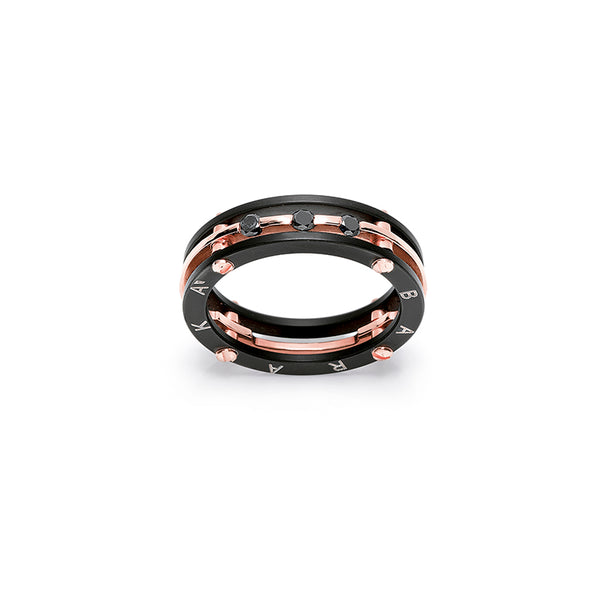 BARAKA DIAMONDS 18CT ROSE GOLD & BLACK PVD STAINLESS STEEL BLACK DIAMOND RING (Image 1)