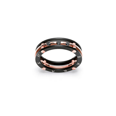 BARAKA DIAMONDS 18CT ROSE GOLD & BLACK PVD STAINLESS STEEL BLACK DIAMOND RING