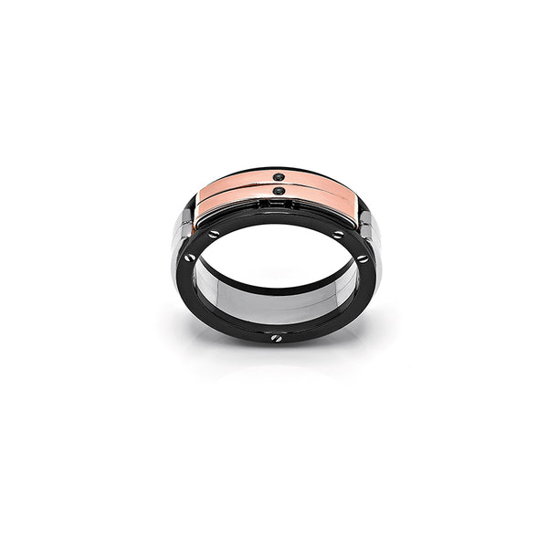 BARAKA EXPLORE 18CT ROSE GOLD & BLACK PVD STAINLESS STEEL BLACK DIAMOND RING (Image 1)