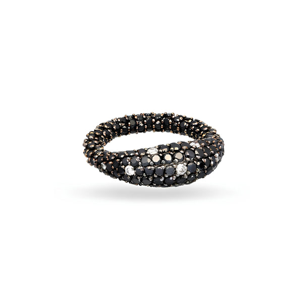 DEMEGLIO 'GIOCONDA' HALF MOON ELASTIC BLACK AND WHITE DIAMOND RING (Image 1)