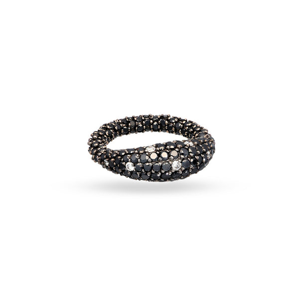 DEMEGLIO 'GIOCONDA' HALF MOON ELASTIC BLACK AND WHITE DIAMOND RING (Image 1)