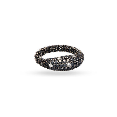DEMEGLIO 'GIOCONDA' HALF MOON ELASTIC BLACK AND WHITE DIAMOND RING