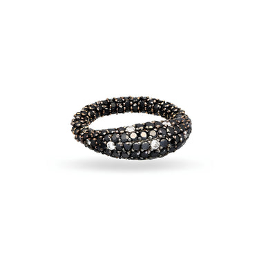 DEMEGLIO 'GIOCONDA' HALF MOON ELASTIC BLACK AND WHITE DIAMOND RING